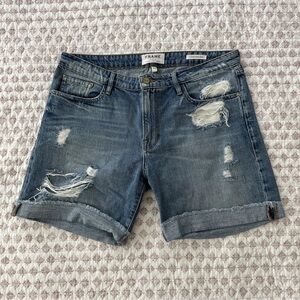 Frame Denim Distressed Rolled-Hem Jean Shorts in Medium Blue Le Grand Garçon